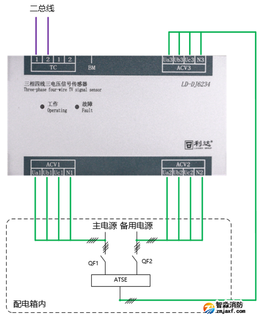 LD-DJ6234三相四线三电压信号传感器接线图