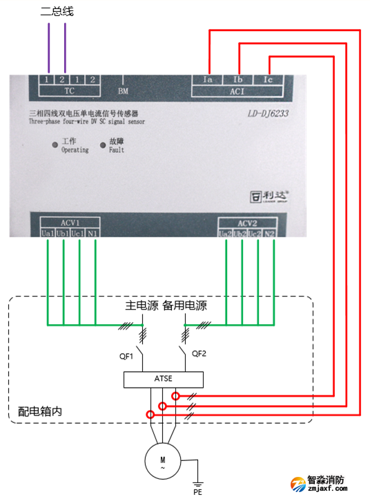 LD-DJ6233三相四线双电压单电流信号传感器接线图