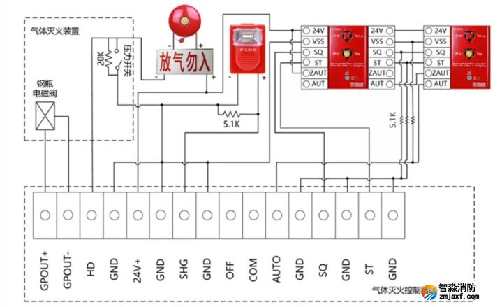 LD5503EN、LD5506EN气体灭火控制器、LD5505EN中继模块接线图