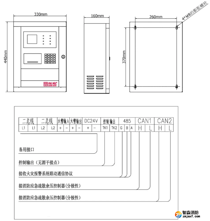 消防应急疏散余压监控器接线示意图